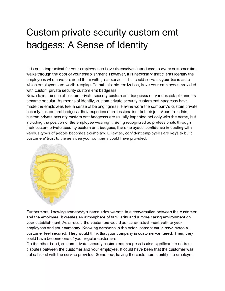 custom private security custom emt badgess