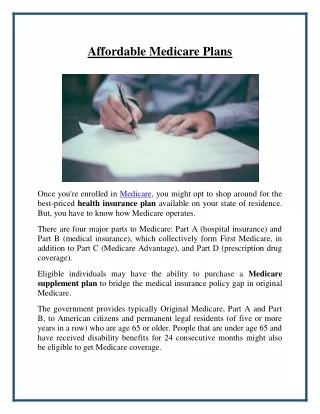 affordable medicare plans