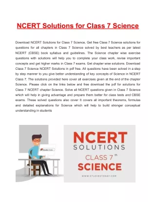 NCERT Solutions for Class 7 Science