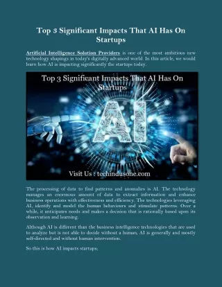 Top 3 Significant Impacts That AI Has On Startups