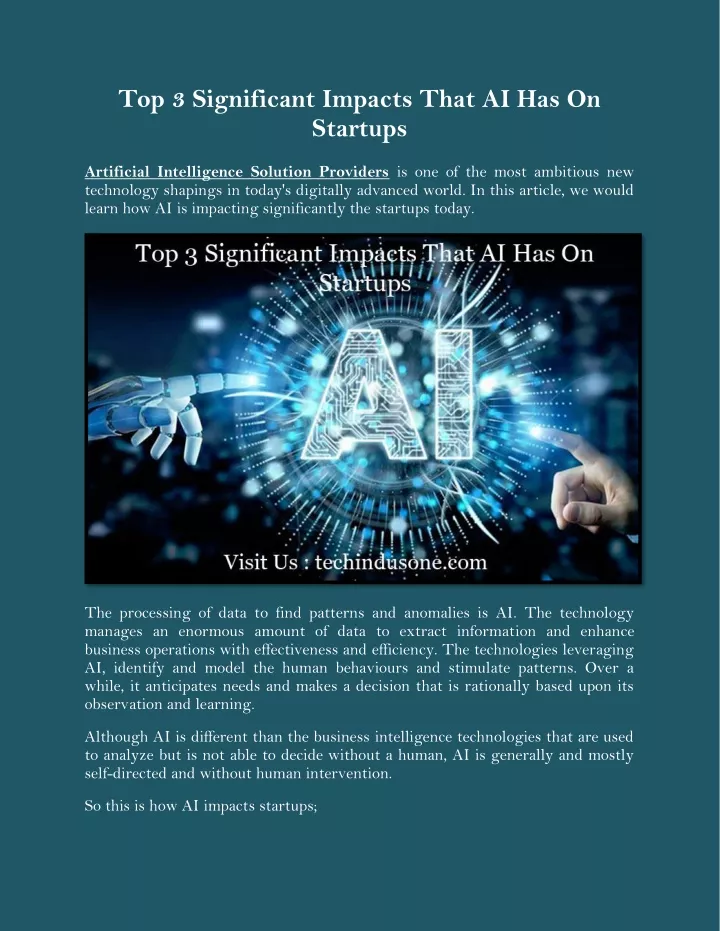 top 3 significant impacts that ai has on startups