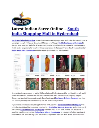 Latest Indian Saree Online – South India Shopping Mall in Hyderabad: