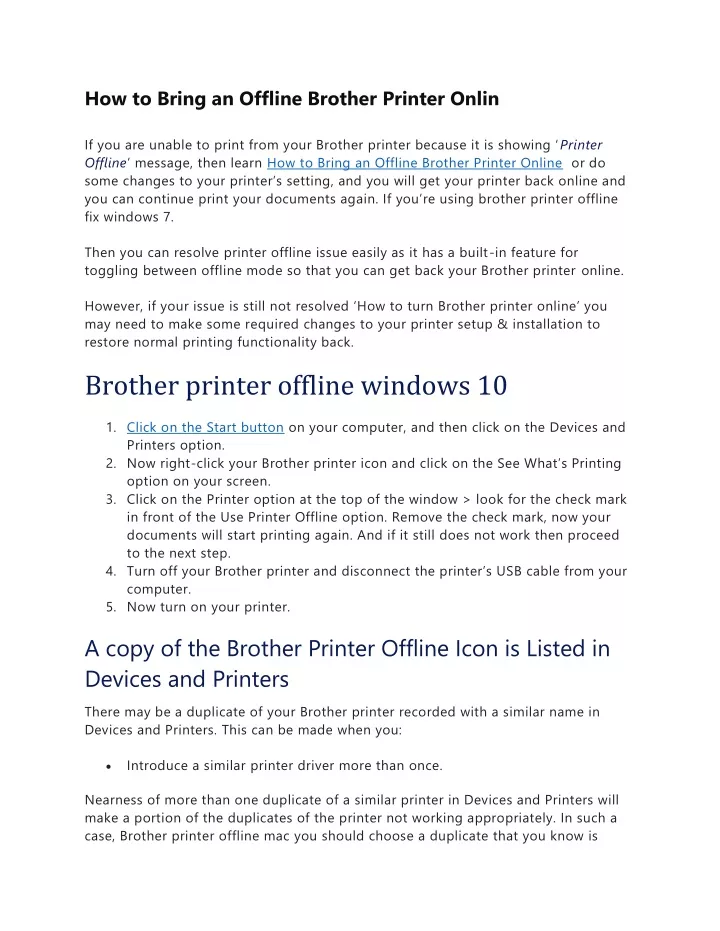 how to bring an offline brother printer onlin