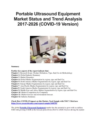 Portable Ultrasound Equipment Market Status and Trend Analysis 2017-2026 (COVID-19 Version)