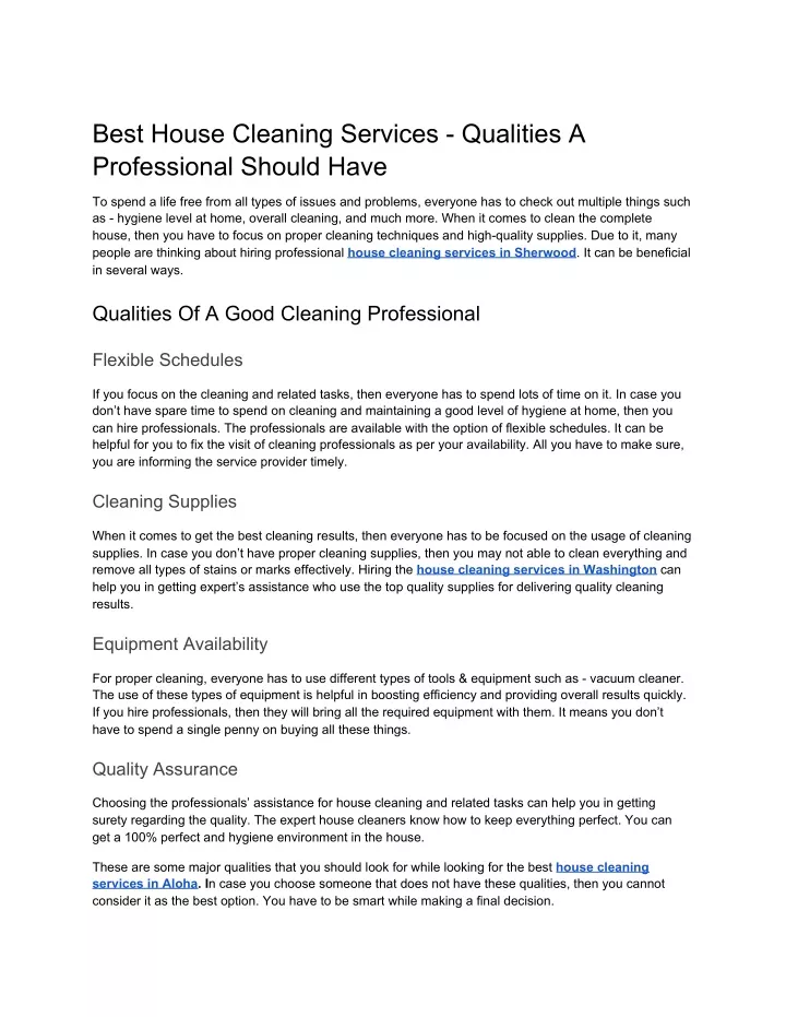 best house cleaning services qualities