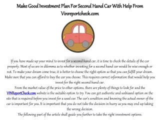 make good investment plan for second hand