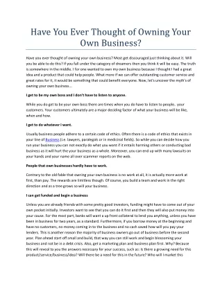 have you ever thought of owning your own business