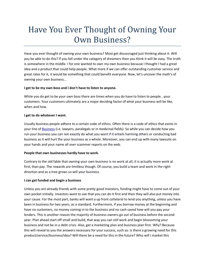 have you ever thought of owning your own business