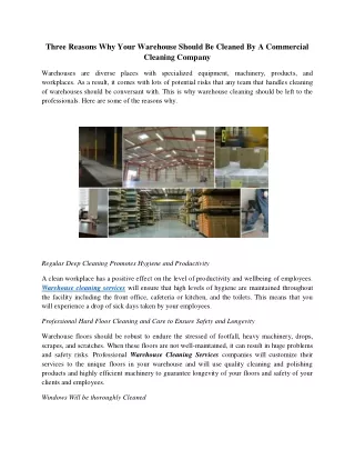 Three Reasons Why Your Warehouse Should Be Cleaned By A Commercial Cleaning Company