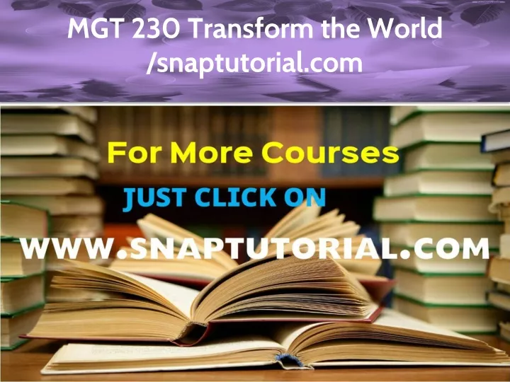 mgt 230 transform the world snaptutorial com