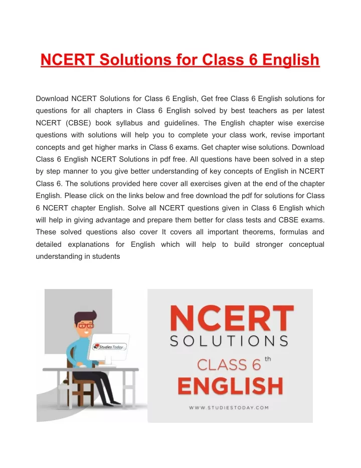 ncert solutions for class 6 english download