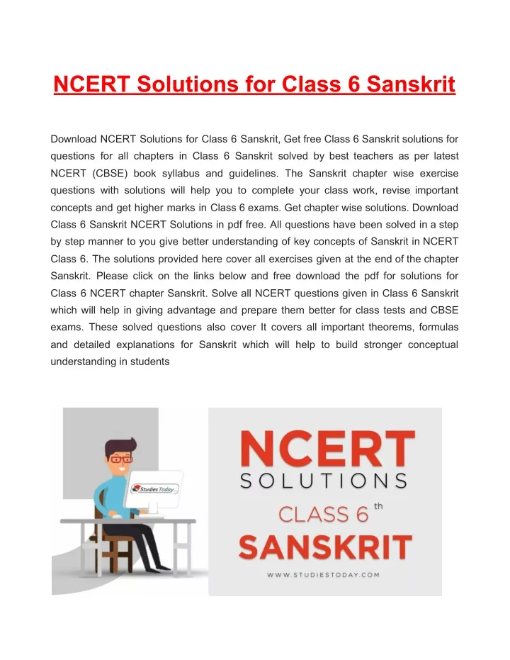 ncert solutions for class 6 sanskrit download
