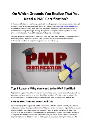 On Which Grounds You Realize That You Need a PMP Certification?