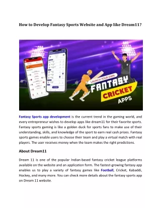 How to Develop Fantasy Sports Website and App like Dream11