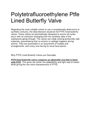 polytetrafluoroethylene ptfe lined butterfly valve