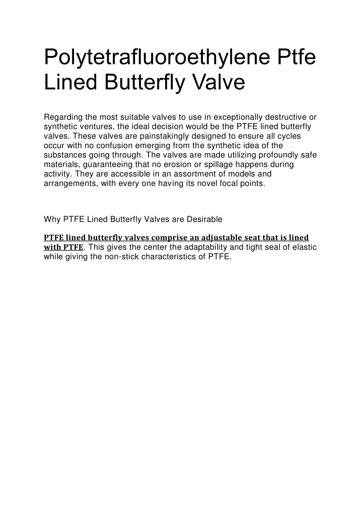 polytetrafluoroethylene ptfe lined butterfly valve