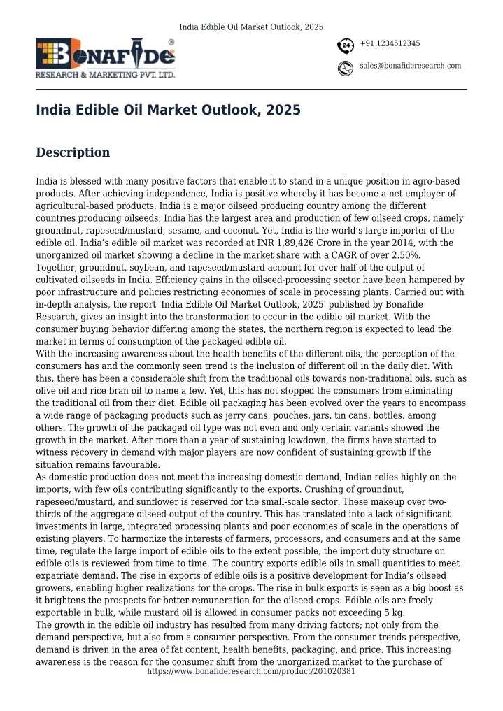 india edible oil market outlook 2025