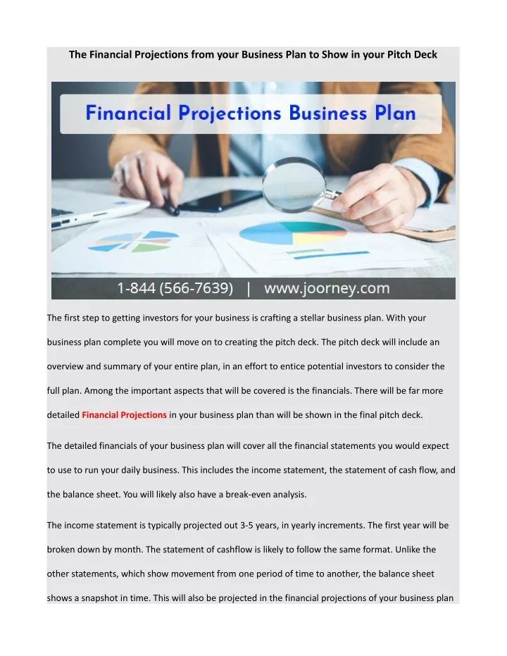 the financial projections from your business plan