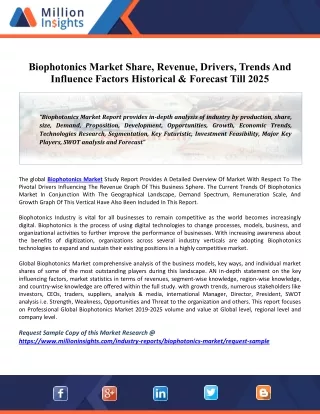 Biophotonics Market 2025 Global Industry Research Update, Future Scope and Size Estimation