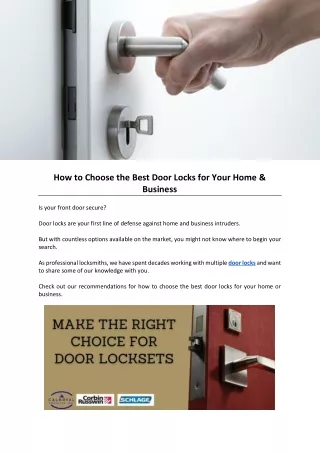 how to choose the best door locks for your home