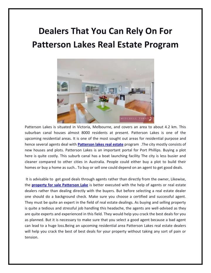 dealers that you can rely on for patterson lakes