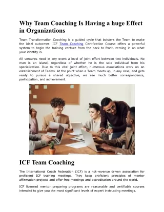 Why Team Coaching Is Having a huge Effect in Organizations