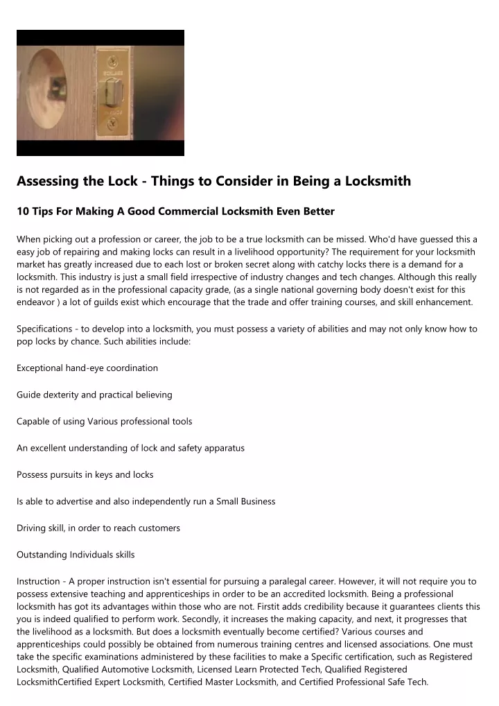 assessing the lock things to consider in being