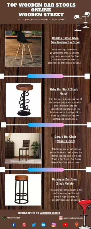 Shop Wooden Bar Stools Online @ Wooden Street