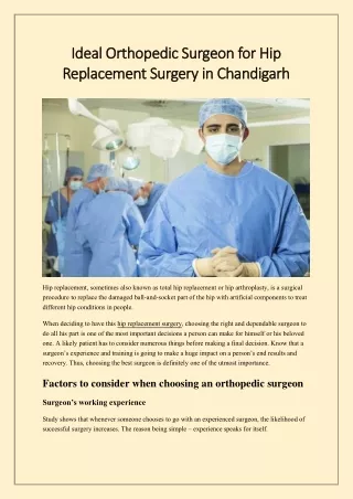 Ideal Orthopedic Surgeon for Hip Replacement Surgery in Chandigarh