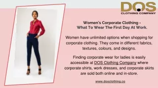 Women’s Corporate Clothing -   What To Wear The First Day At Work.