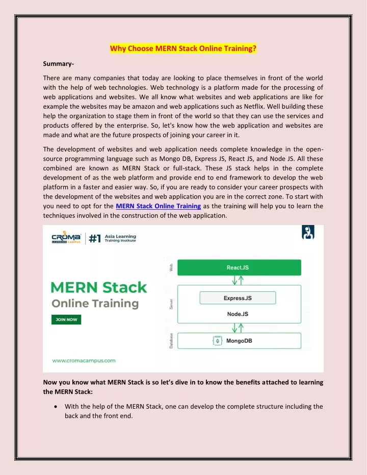 why choose mern stack online training