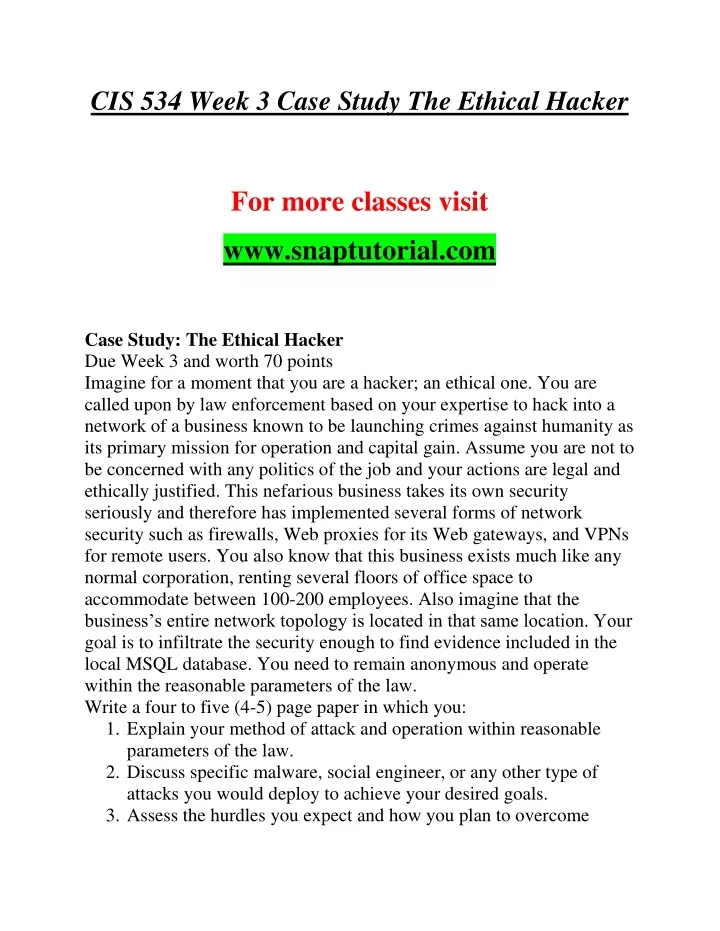 cis 534 week 3 case study the ethical hacker