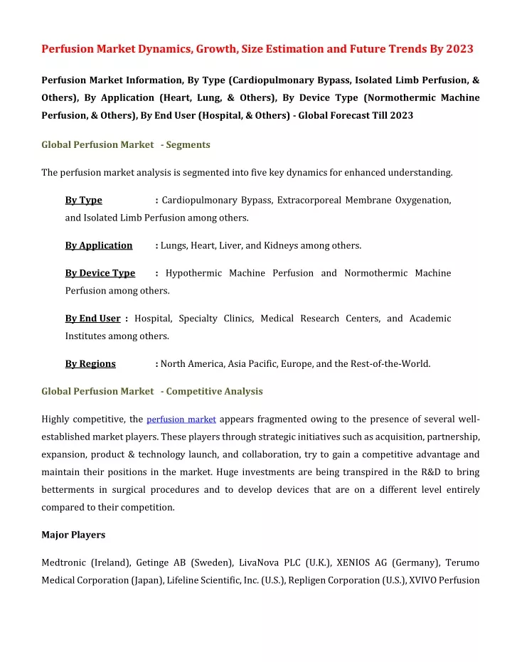 perfusion market dynamics growth size estimation