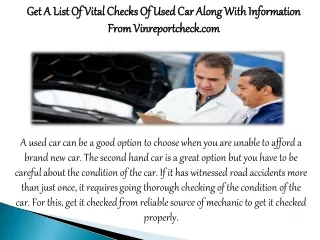 get a list of vital checks of used car along with