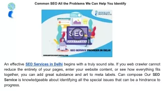 Common SEO All the Problems We Can Help You Identify