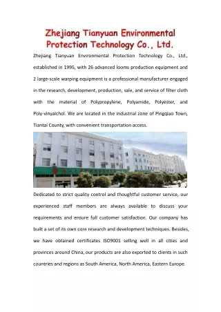 Zhejiang Tianyuan Environmental Protection Technology Co., Ltd.