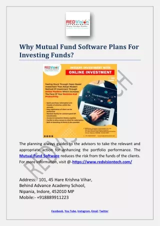 why mutual fund software plans for investing funds