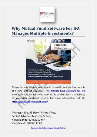 why mutual fund software for ifa manages multiple