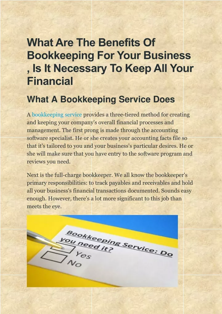 what are the benefits of bookkeeping for your