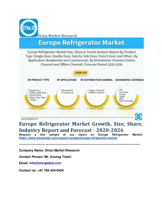 Europe Refrigerator Market Growth, Size, Share, Industry Report and Forecast - 2020-2026