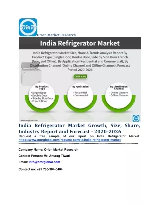 India Refrigerator Market Growth, Size, Share, Industry Report and Forecast - 2020-2026