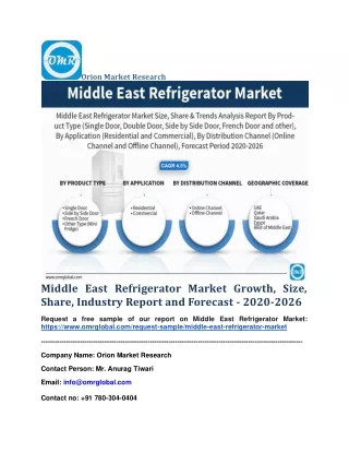 Middle East Refrigerator Market Growth, Size, Share, Industry Report and Forecast - 2020-2026