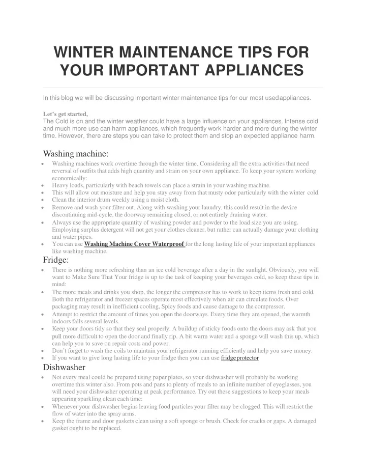 winter maintenance tips for your important appliances