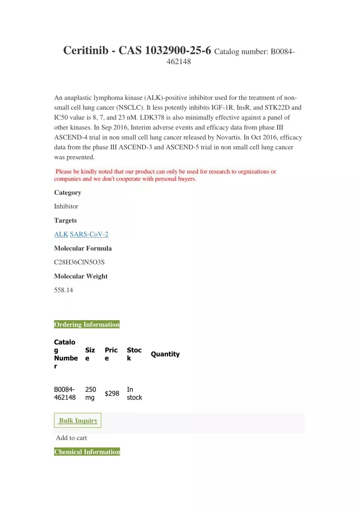 ceritinib cas 1032900 25 6 catalog number b0084