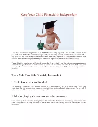 Keep Your Child Financially Independent