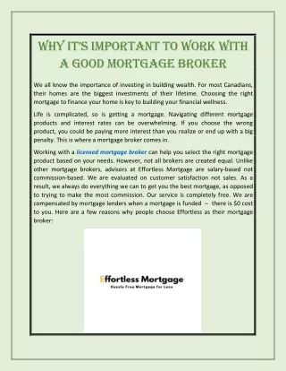 Licensed Mortgage Broker | Effortlessmortgage.ca