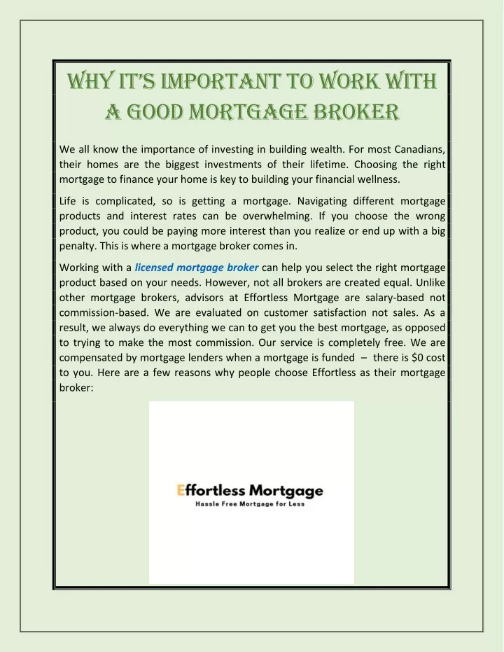 why it s important to work with a good mortgage
