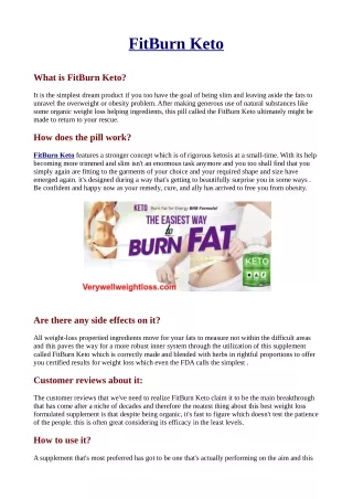 FitBurn Keto Burn Fat Through Faster Rate With Fit Burn Keto?