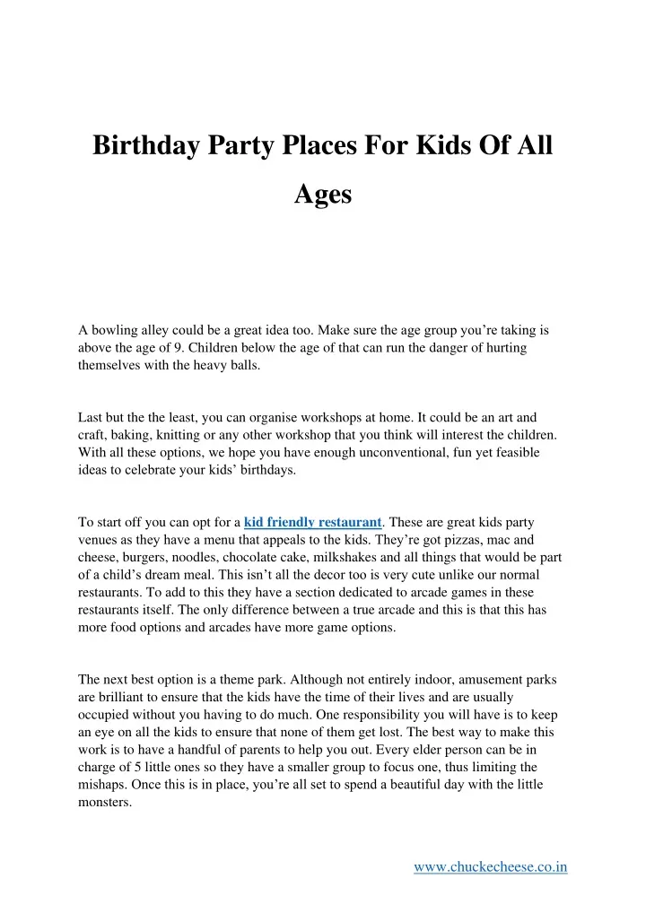 birthday party places for kids of all
