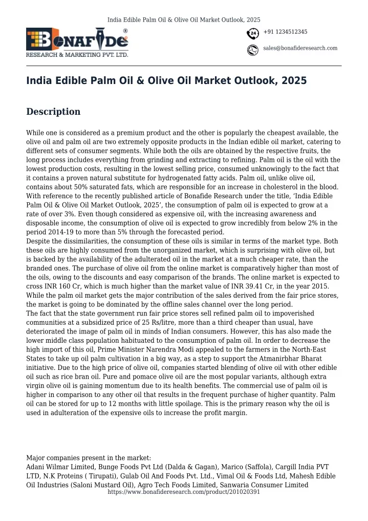 india edible palm oil olive oil market outlook